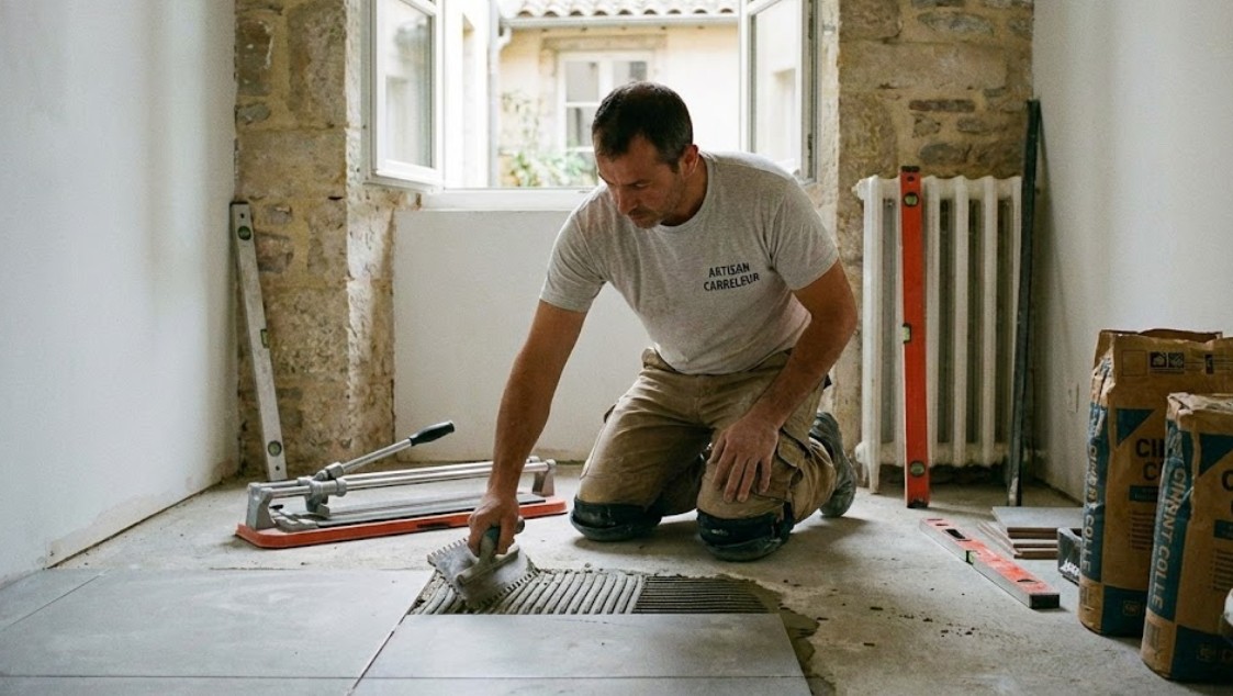 Pose de carrelage par un carreleur professionnel