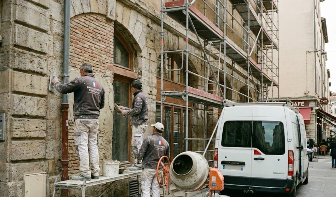 Chantier de ravalement de façade et isolation extérieure